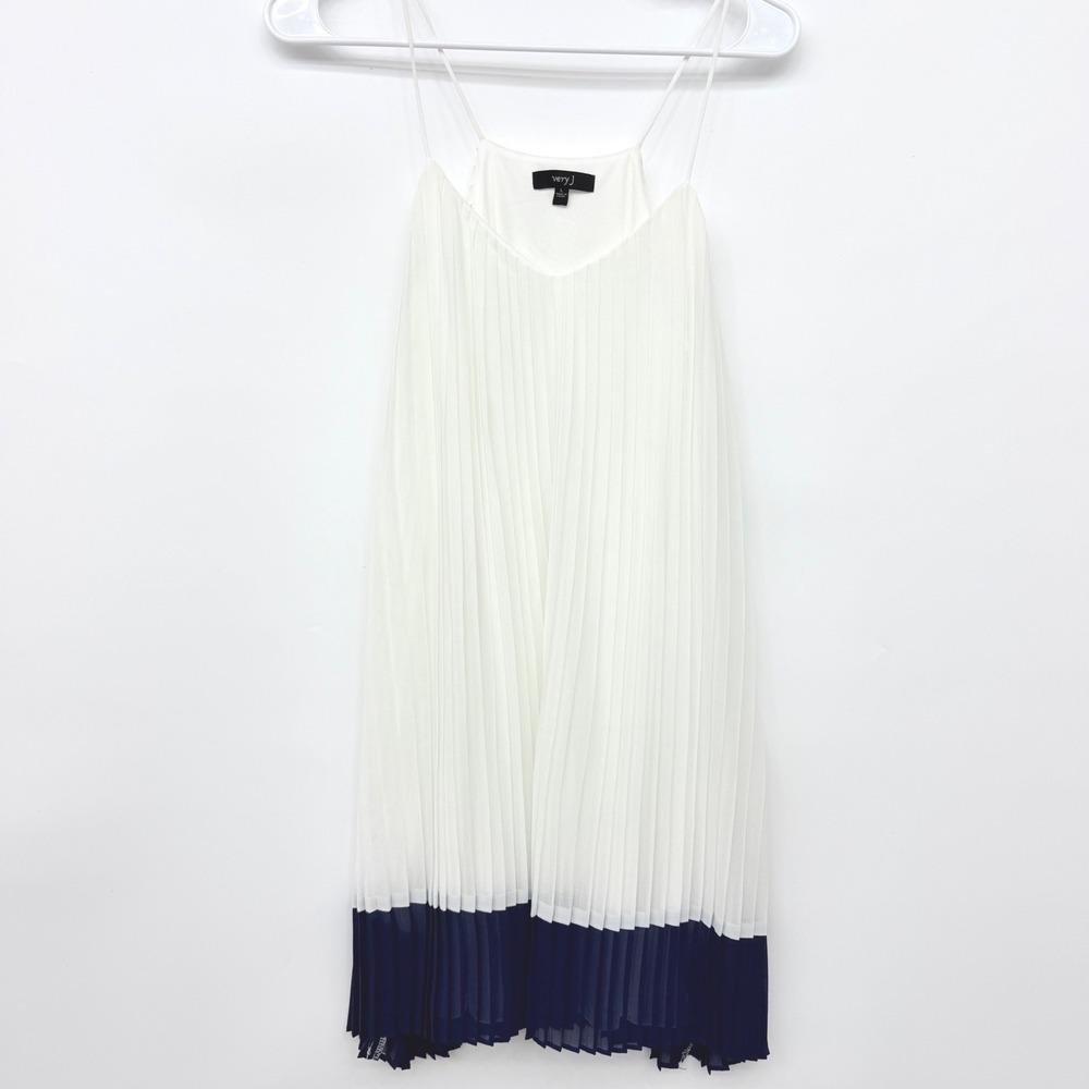 Very‎ J Pleated Colorblock Mini Dress Sleeveless White Navy Womens Large White